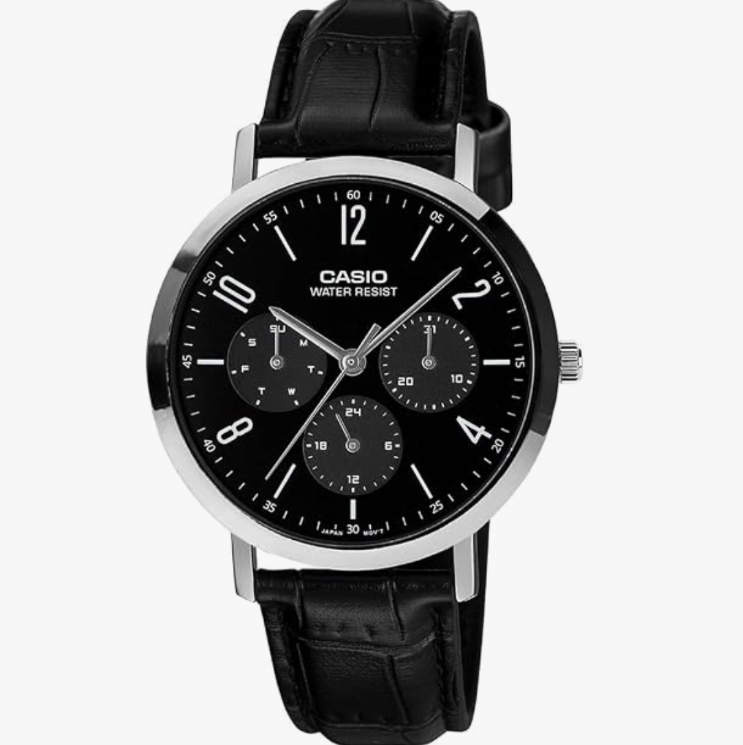 MTP-VT06 Series Men Quartz Black Dial Analog Leather Watch A2570