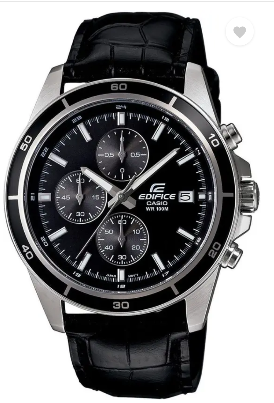 Edifice Black Dial Black Leather Band Analog Watch - For Men
