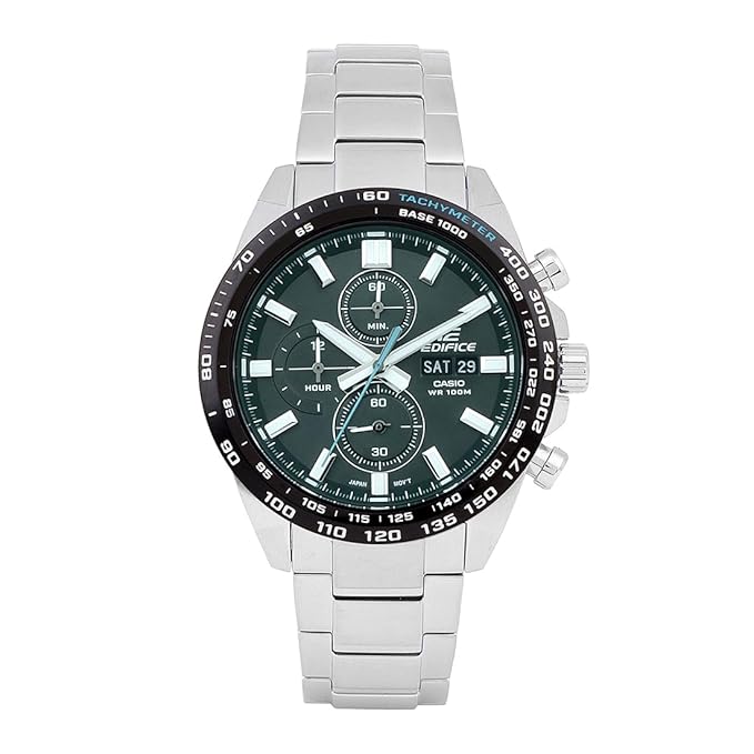 Edifice Green Analog Dial Silver Stainless Steel Band Men's Watch EFR-574DB-3AVUDF