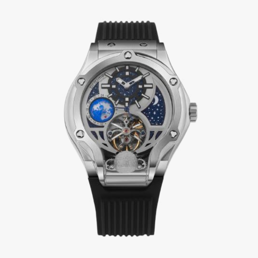 Asteroid Men Automatic Silver Dial Multi-Function Silicone Watch 777-P10306