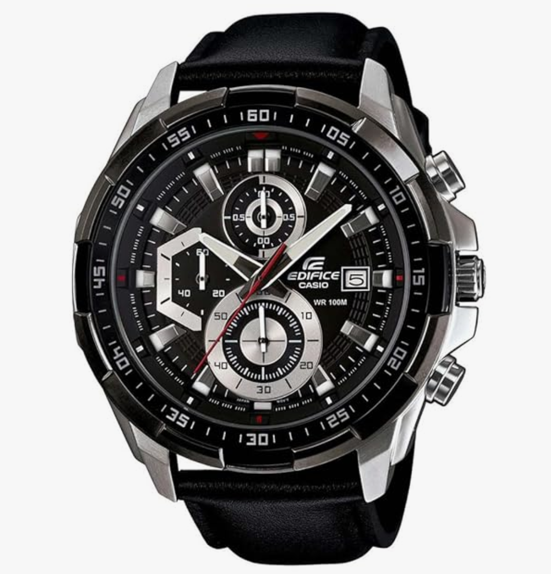 Casio Edifice EFR-539L-1AVUDF Black Analog Dial Black Leather Band Men's Watch Chronograph 100M Water Resistant