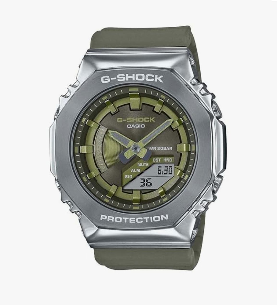 Casio Women Rubber G-Shock AnalogDigital Green Dial Watch Gm-S2100-3Adr, Band Color-Green