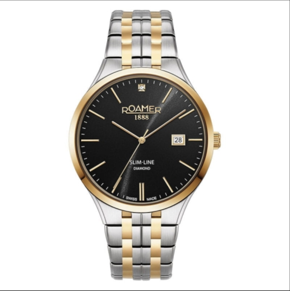 Men's watch Roamer Slim-Line 864833, stainless steel bracelet, 40mm diameter, bicolor, date function