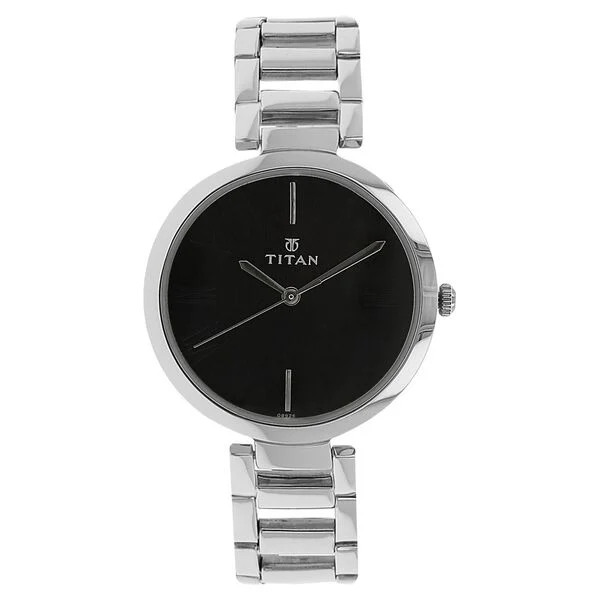 Titan Quartz Analog Black Dial Stainless Steel Strap Watch for Women