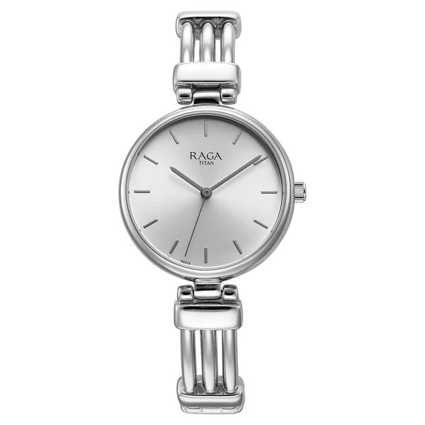 Titan Raga Showstopper Quartz Analog Silver Dial Metal Strap Watch for Women