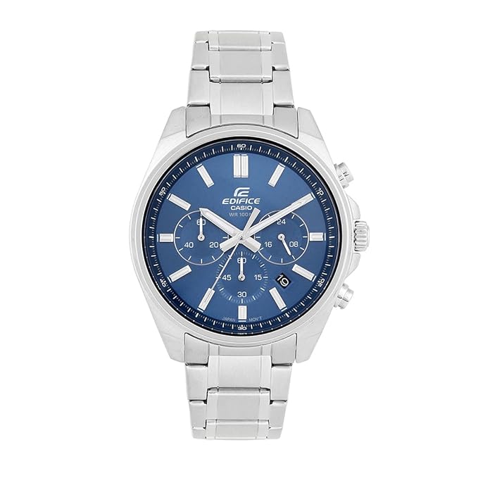 Edifice Blue Analog Dial Silver Stainless Steel Band Men's Watch EFV-650D-2AVUDF