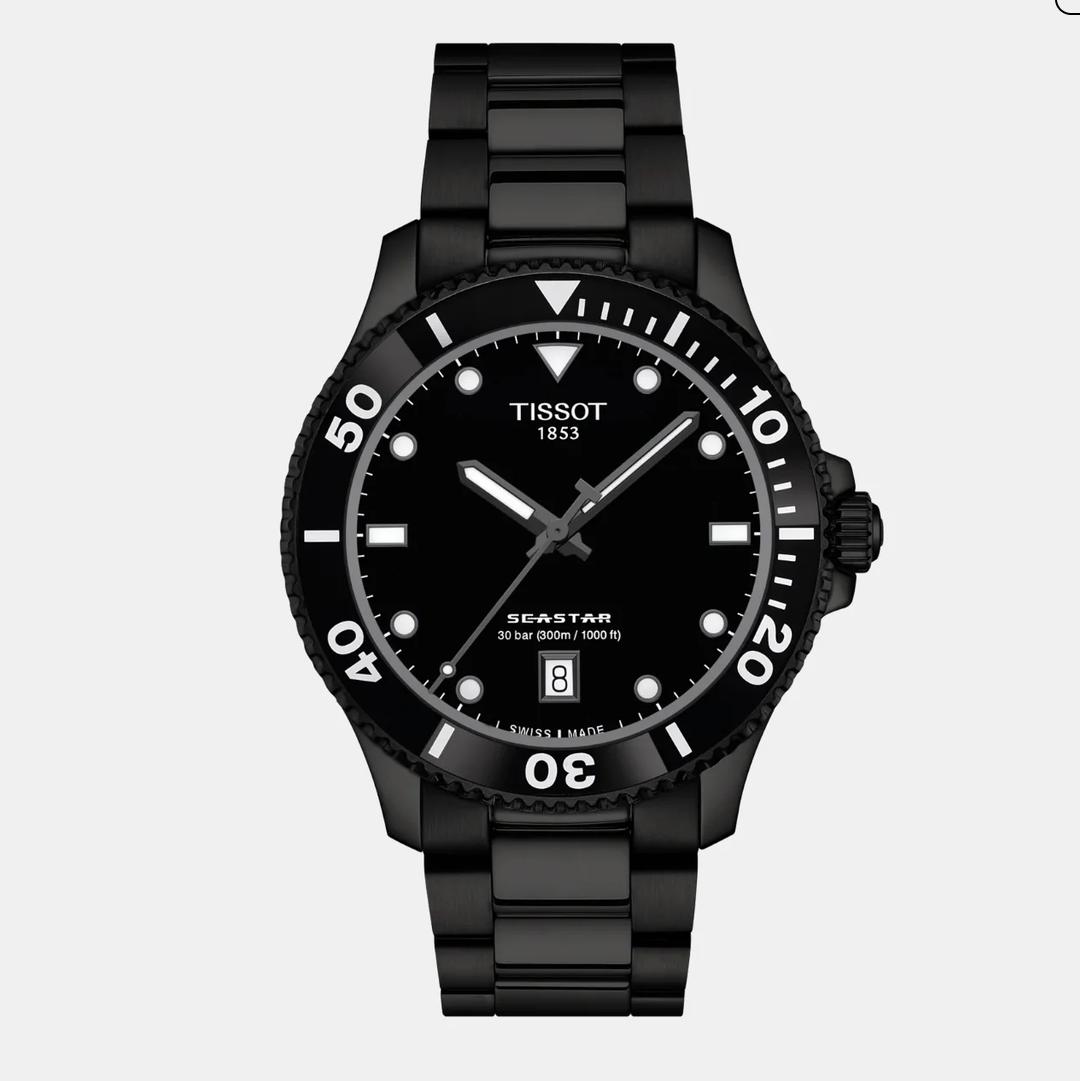 Seastar 1000 Men Quartz Black Dial Analog Stainless Steel Watch T1204103305100