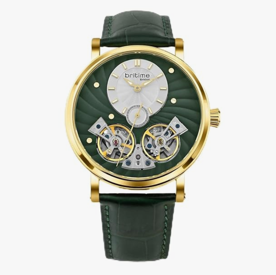 Men Automatic Green Dial Multi-Function Leather Watch 821-L21412