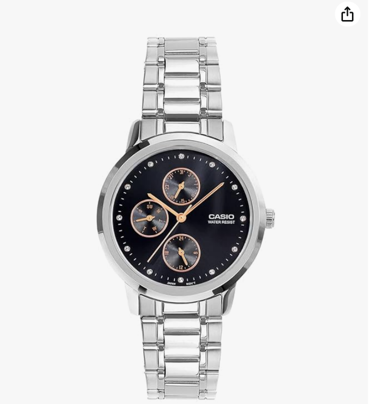 Women Quartz Black Dial Analog Stainless Steel Watch A2491