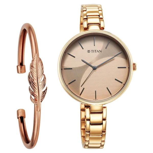 Titan Purple Stackables Quartz Analog Two Toned Dial Stainless Steel Strap Watch for Women