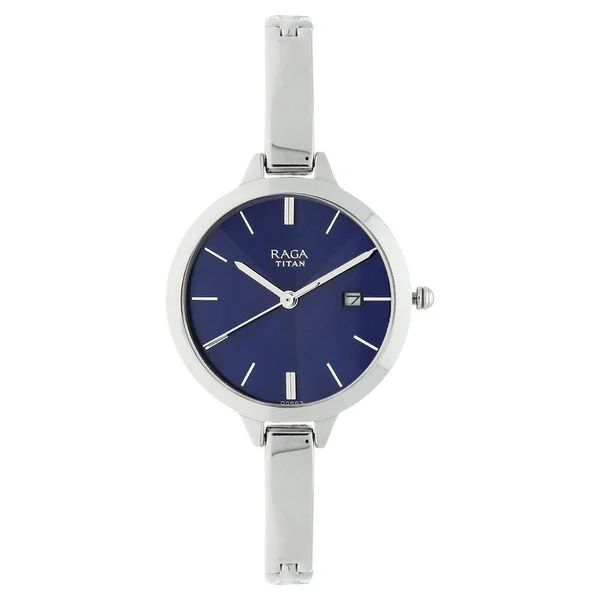 Titan Raga Viva Blue Dial Analog with Date Metal Strap Watch for Women