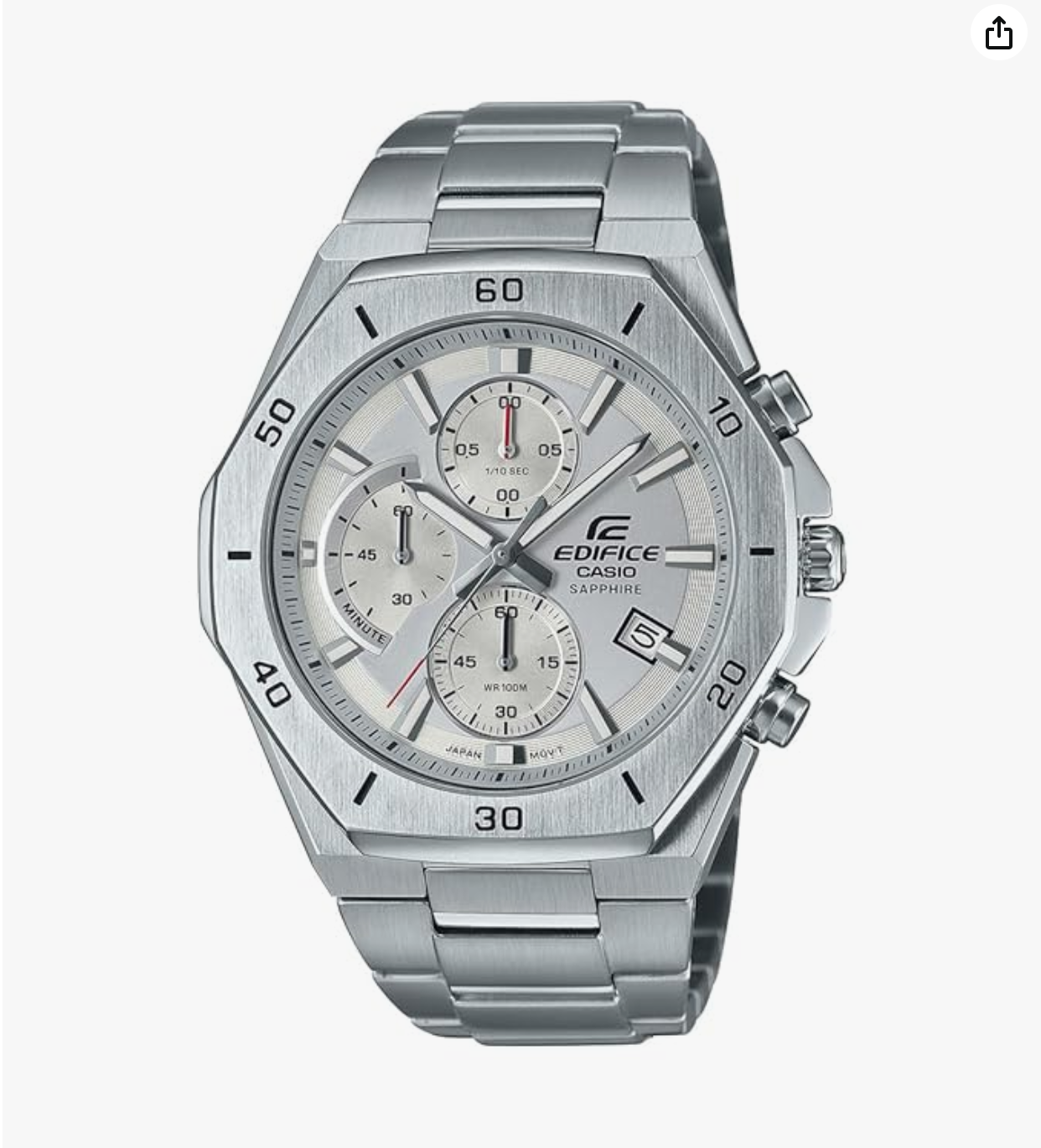 Casio Edifice EFB-680D-7AVUDF White Analog Dial Silver Stainless Steel Band Men's Watch Chronograph Sapphire Glass