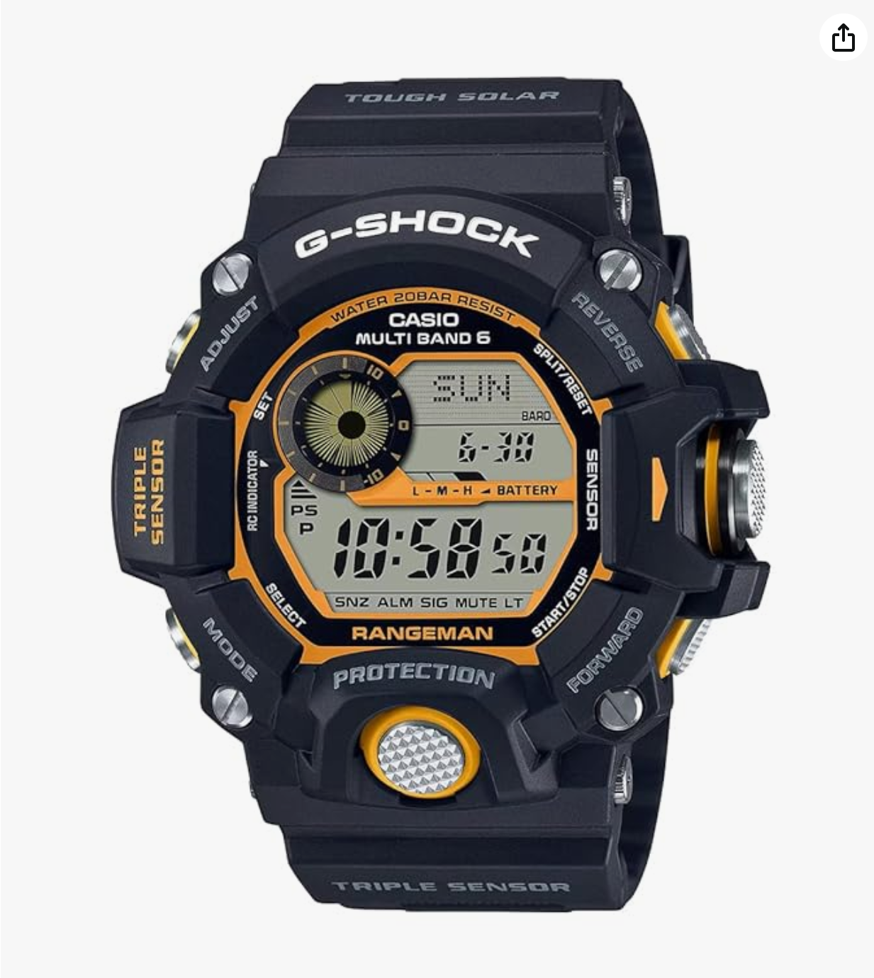 G-Shock GW-9400-1DR Black Dial Black Resin Strap Digital Watch - For Men