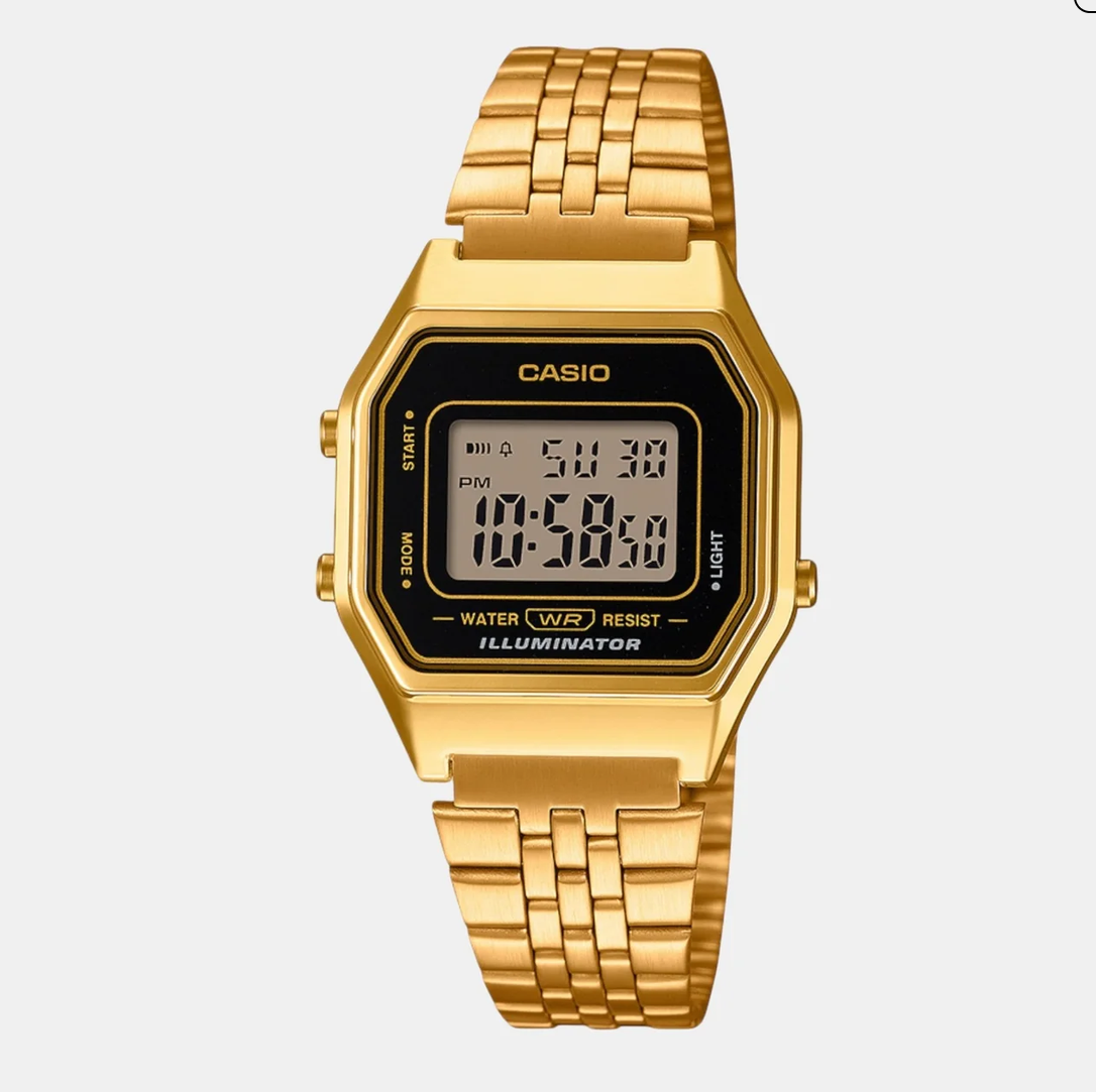 Vintage Women Quartz Black Dial Digital Stainless Steel Watch D344