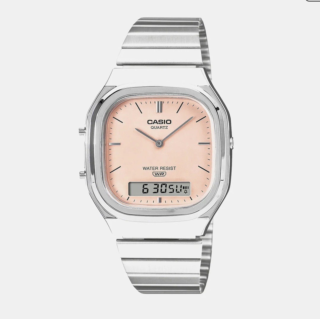 Vintage Unisex Quartz Orange Dial Analog-Digital Stainless Steel Watch D430