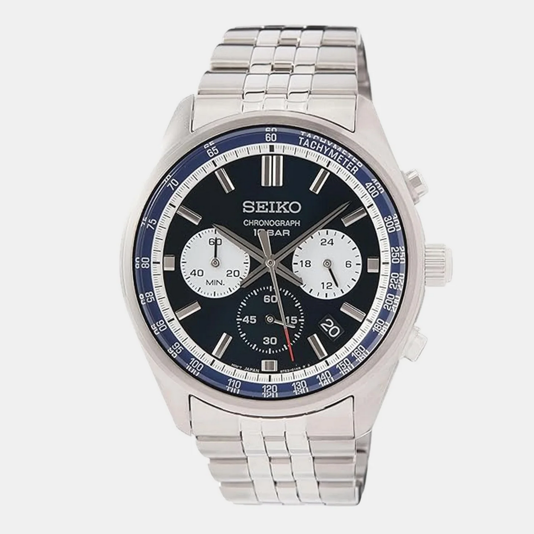 Dress Men Quartz Blue Dial Chronograph Stainless Steel Watch SSB427P1