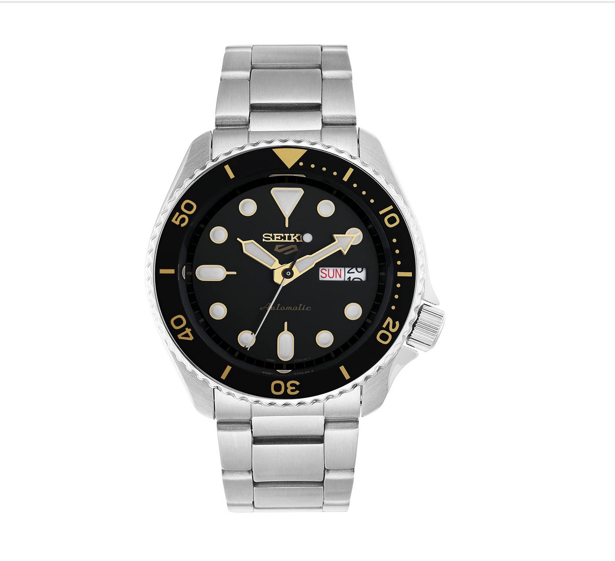 Seiko Analog Black Dial Men's Watch-SRPD57K1 Stainless Steel, Silver Strap