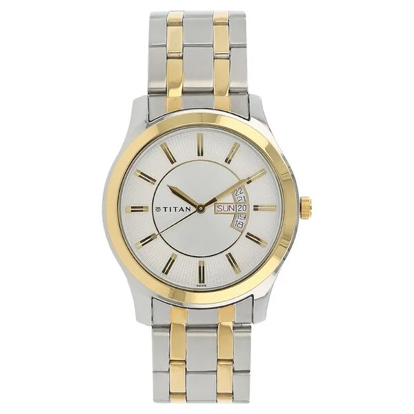 Titan Quartz Analog with Day and Date Silver Dial Stainless Steel Strap Watch for Men