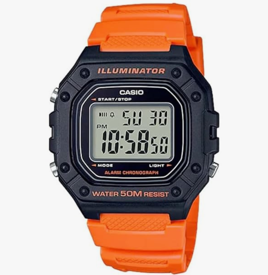Casio Resin Youth Digital Grey Dial Men Watch-W-218H-4B2Vdf (I111), Bandcolor-Orange