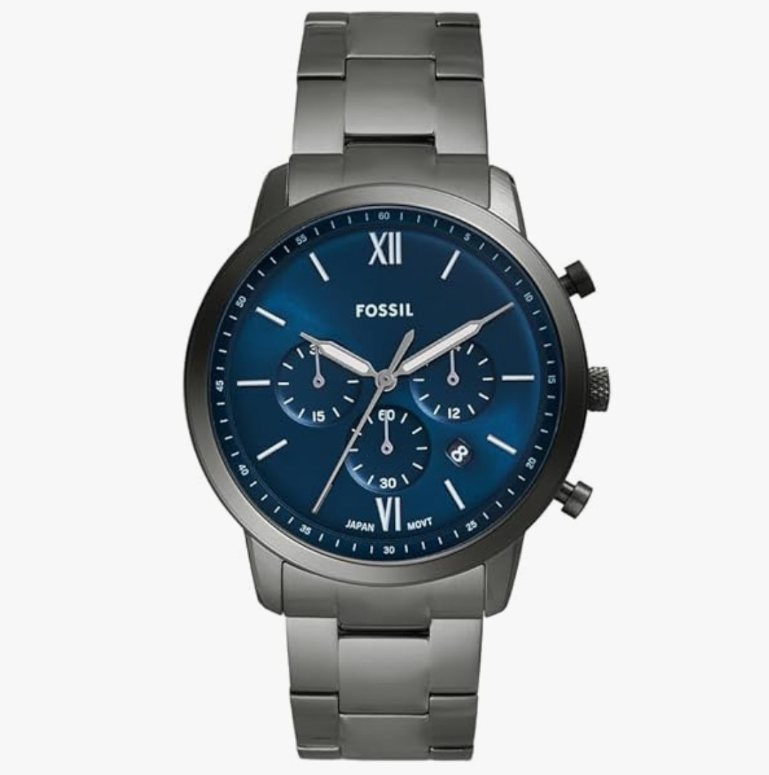 Fossil Chronograph Men Neutra Grey Quartz Stainless Steel Blue Dial Watch FS6111