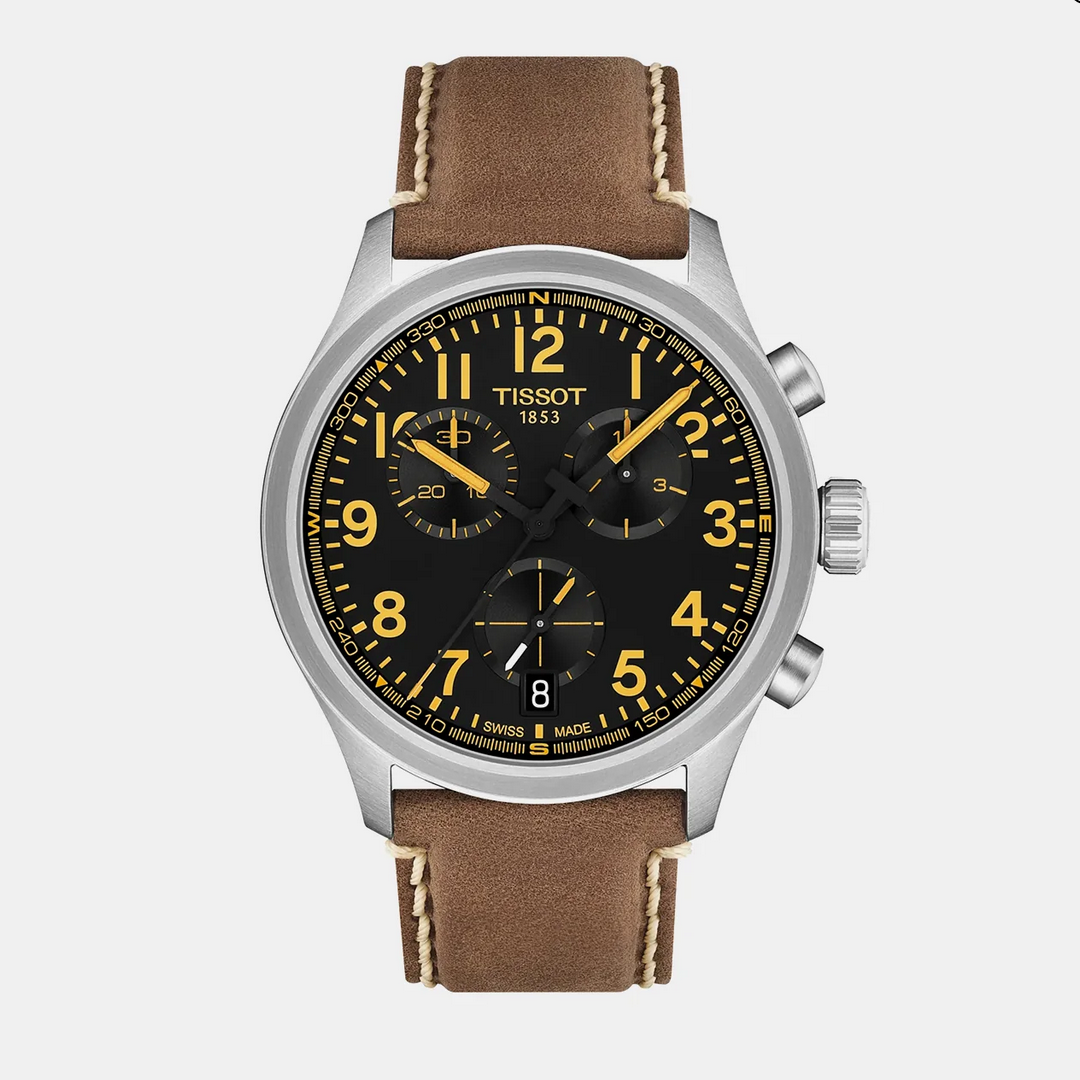 Sport Men Quartz Black Dial Chronograph Leather Watch T1164171605201