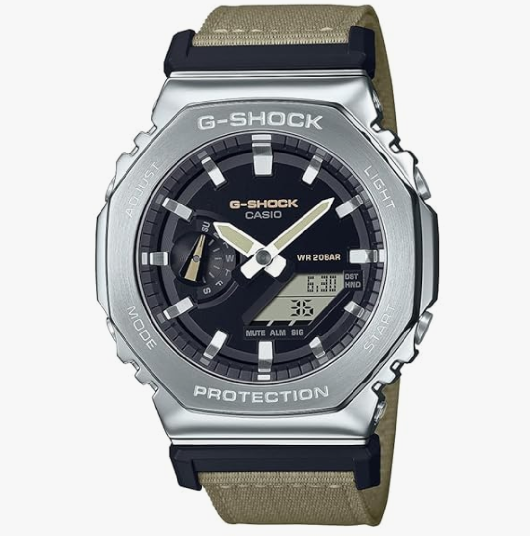 G-Shock Casio Gm-2100C-5Adr Black Analog-Digital Dial Brown Cloth Band Men's Watch Shock and 200M Water Resistant G1372