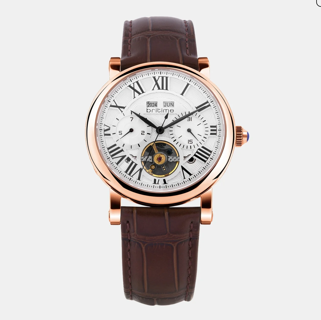 Motion Men Automatic Silver Dial Multi-Function Leather Watch 323-L30308